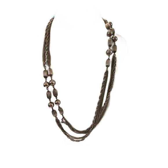 Vintage Long Triple Strand Rope Chain Necklace with Silver Bead Accents 50" L - Picture 6 of 10